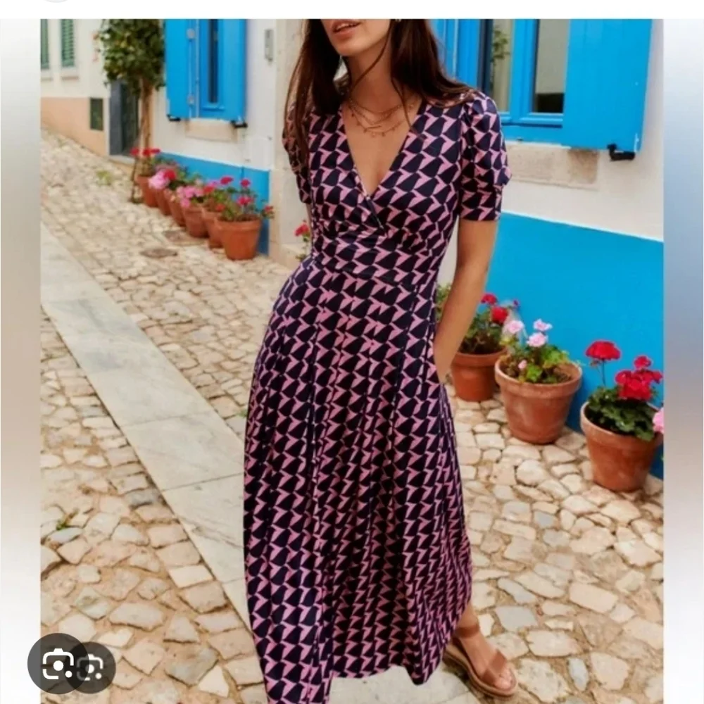 Boden Kristen Pleated Jersey Dress Size 10P Strawberry Sherbert Birdie Office - Picture 3 of 15